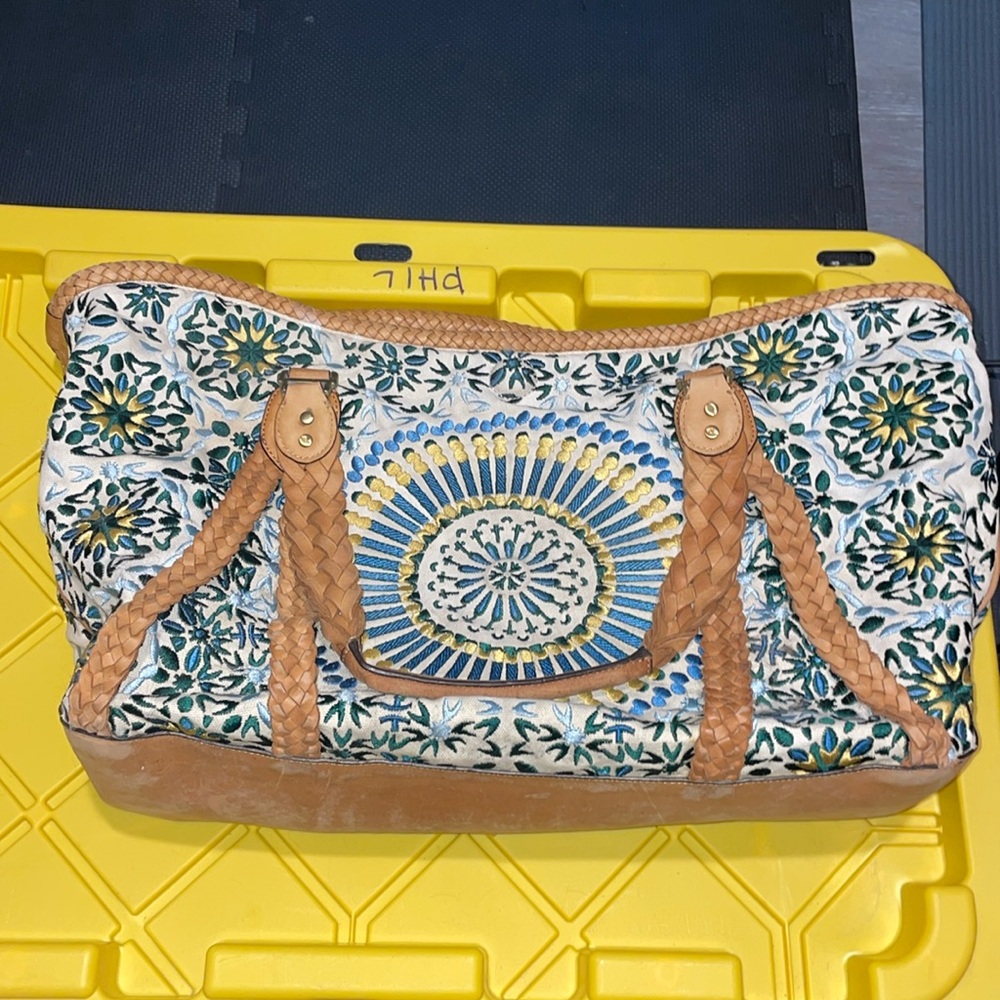 Cole Haan Sierra embroidered hobo purse w/ braided leather straps